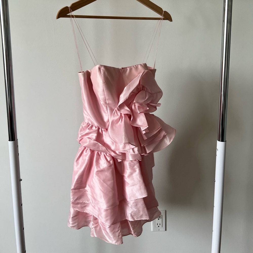 ARDEN B BABY PINK ROSE MINI SATIN DRESS